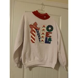 VTG gopher sport white “noel” mock neck sweat shirt womens sz LARGE christmas